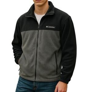 Columbia Men’s Black & Gray XL Fleece Jacket – Full-Zip Outdoor Classic